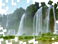 waterfalls, Streams, water, green
