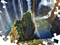 Great Rainbows, rocks, waterfall
