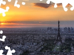 west, sun, tower, Eiffla, Paris