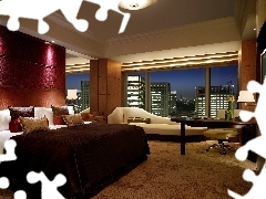 table, Bedroom, Windows, View, TV, bed