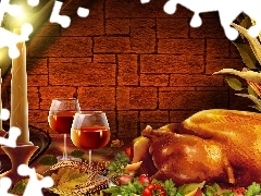 Wine, turkey, corn