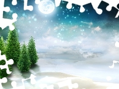 Christmas, moon, winter, snow