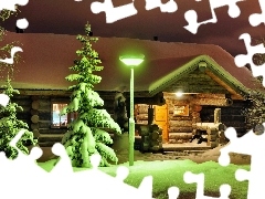 winter, wooden, house