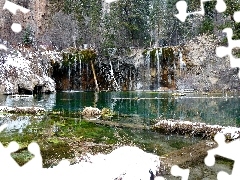 winter, waterfall, lake