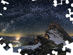 star, Mountains, Night, winter, Star way, Sky